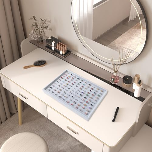 Image of Wudygirl 100 Slots Ring Organizer Tray Velvet Ring Holder Jewelry Display Drawer Insert Jewelry Storage Tray (Gray)
