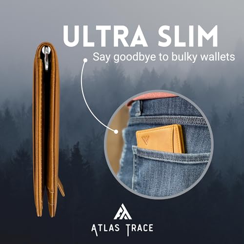 Minimalist wallet for men slim front pocket wallet with money clip combo bifold leather wallet with pull tab credit card holder RFID blocking (Hybrid, Tan)4