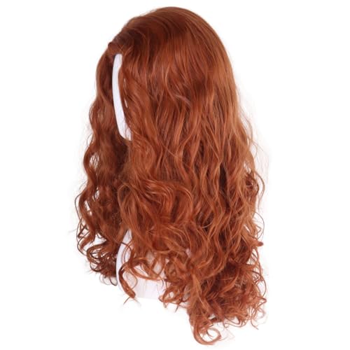 Image of 30 Inch Long Copper Red Curly Wig with Bangs Merida Costume for Women
