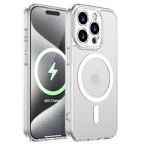 KPPIT Magnetisch für iPhone 15 Pro Max Hülle Kompatibel für Magsafe,[Militärnorm Schutz Handyhülle] Durchscheinende Matt...