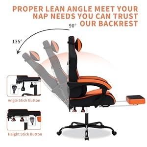 WOTSTA Gaming Chair with Massage, Ergonomic PC Gaming Chair with Footrest Comfortable Headrest and Lumbar Support, High Back Game Chair PVC Leather, 300LBS (Black&Orange) — photo 3 of 6
