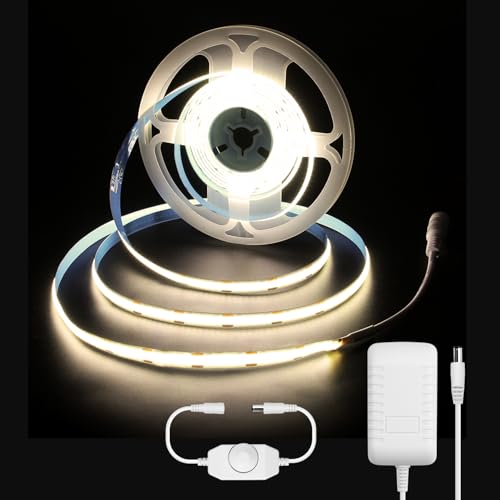 ALITOVE Dimmable COB LED Strip Lights with Power Adapter Nature White 4000K 10FT/3M 960LEDs Light Strip Uniform Glow LED Tape Light for Under Cabinet Kitchen Indoor Home DIY Lighting