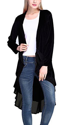 Urban CoCo Women's Long Sleeve Velvet Cardigan Coat with Asymmetric Chiffon Hem2