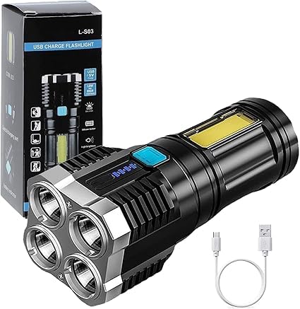 SHOPECOM 4in1 Rechargeable Led Torch Light Multipurpose 4 Modes Emergency Bright Lights High Power Long Distance Beam Range Portable Flashlight for Outdoor, Travel Hiking, Camping Waking (Black 1pc)-picture-29
