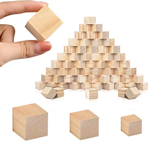 Cuadrados Bloques Madera,CHENKEE 180 piezas 3 tamaños Cubos Madera Natural Pequeños Bloques Madera Cubo Madera Pino para Artesanía Pintar Decoración