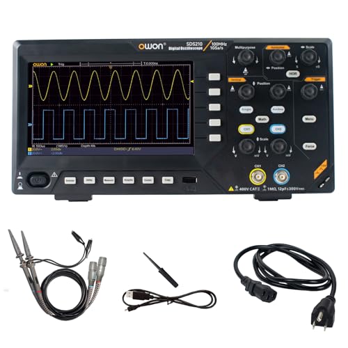 Image of OWON Digital Oscilloscope with Dual-Channel Channels and Screen 7 inch / 18 cm, TFT-LCD Display, Portable Professional Oscilloscope Kit with 1GS /s Sampling Rate, Bandwidth 100MHz,SDS210