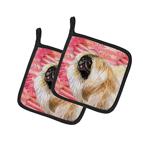 Caroline's Treasures BB9768PTHD Pekingese Love Pair of Pot Holders, Red Kitchen Heat Resistant Pot Holders Sets Oven Hot Pads for Cooking Baking BBQ, 7 1/2 x 7 1/2