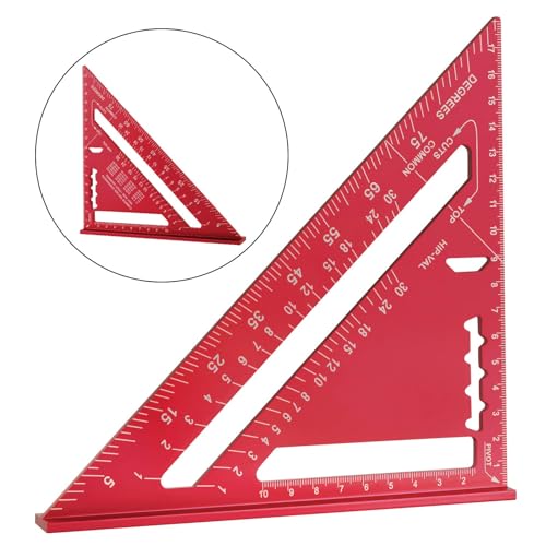 7-Zoll-Dreieckiges Lineal, Dreieckslineal, Hohe Präzision Aluminium-Legierung, Dreieckslineal, Layout-Messwerkzeug für Ingenieure, Schreiner (Metrisch, Rotes)
