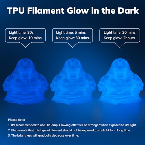 Image of AMOLEN 95A TPU 3D Printer Filament, 1.75mm Glow in The Dark Blue, Soft TPU Flexible 3D Printing Filament, Best with UV Lamps, 1kg Spool, Dimensional Accuracy + /- 0.02 mm, Fit Most 3D Printers
