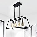 Black Farmhouse Dining Room Chandelier, Industrial Modern Island Lighting Fixture for Kitchen Island, Living Room, Bar (4-Light)