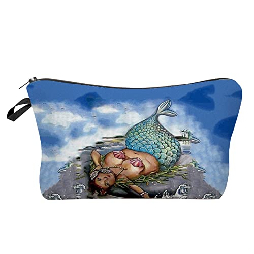 Angel3292 Anti-Scratch Hanging Hole Cosmetic Bag Polyester Cute Mermaid Print Large Capacity Toiletry Bag For Vacation Pencil Pouch Zipper #TOP7
