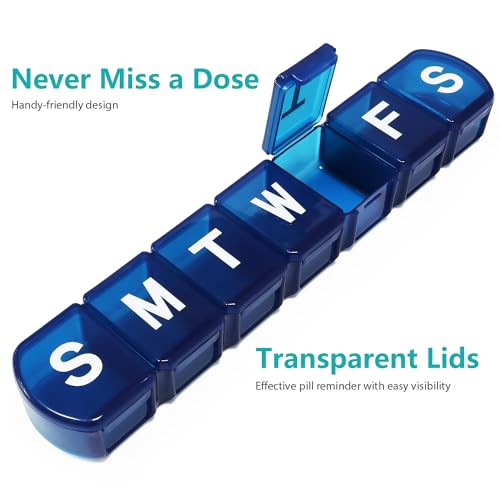 Image of Extra Large Weekly Pill Box Organizer 7 Day, MOLN HYMY 1 Week Jumbo Pill Dispenser Case One Time a Day, Daily Medicine Container to Hold Medication, Vitamins, Fish Oils and Supplement (Blue