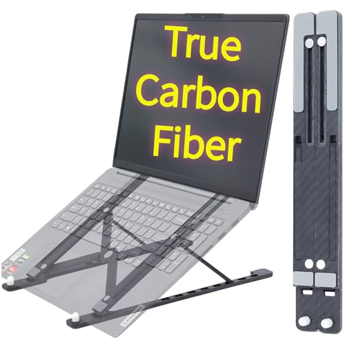 YOOOYOOO Lightweight Carbon Fiber Laptop Stand Foldable Portable 8 Angles Adjustable Laptop Holder Riser Ventilated Cooling Notebook Computer Stand up to 17.3” Laptops&Tablets Black Gray