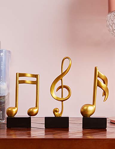 Haucoze 3Pcs Music Note Decor Statue Musical Gifts Figurine Piano Sculpture Home Arts Gold 7.5 Inch #TOP2