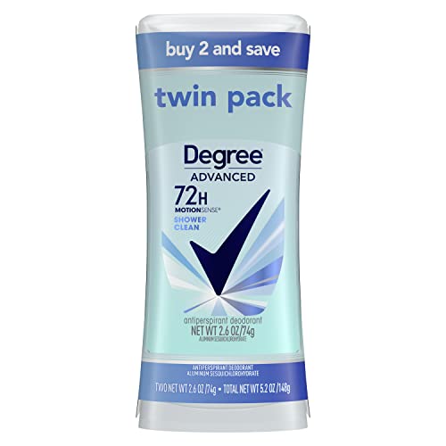 Degree Advanced Antiperspirant Deodorant 72-Hour Sweat & Odor Protection Shower Clean Antiperspirant for Women with MotionSense Technology 2.6 oz Twin Pack