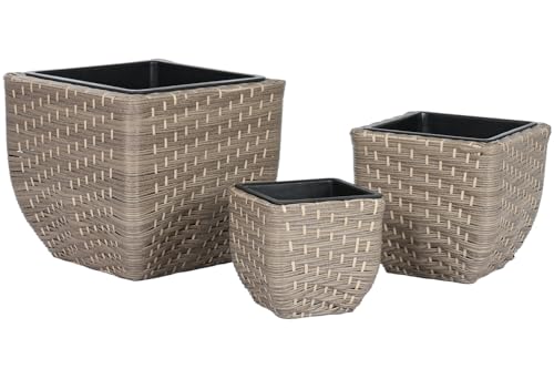 Macetero set 3 ratan sintético : pots durables contre l'humidité