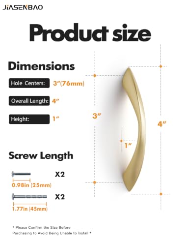 Image of Brushed Gold Cabinet Pulls 3 Inch Arch Twisted Brass Handles Drawer Kitchen Cupboard Bathroom Dresser Cabinet Hardware Zinc Alloy 2 Pack