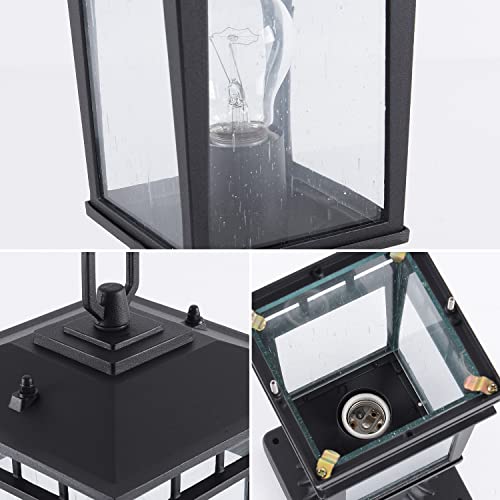 Smeike Outdoor Post Lights, 16.5" H Large Post Light Fixture, Led Pier/Post Mount Lantern With Base, Exterior Lamp Post Light With Seeded Glass For Pole, Patio, Porch, Matte Black Finish #TOP7