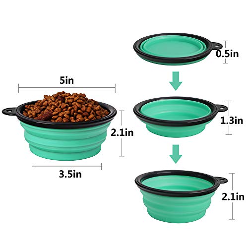 Slson Collapsible Pet Bowl Dog Bowls 2 Pack, Portable Silicone Pet Feeder, Foldable Expandable For Dog/Cat Food Water Feeding, Travel Bowl For Camping (Light Blue+Light Green) #TOP2