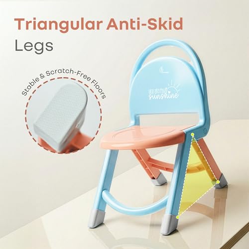 Image of R for Rabbit Jelly Bean Zippy Kids Folding Chair for 1-8 Years | Ergonomic Back Support | Lightweight & Portable | Stable Triangular Design | Indoor Outdoor Study Play Chair, Upto 40 kg (Blue Peach)