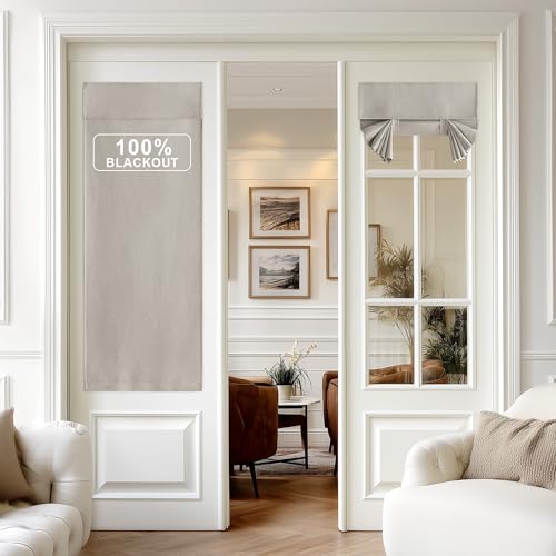NICETOWN Silver Grey Linen Blackout French Door Shade for Patio Glass Window