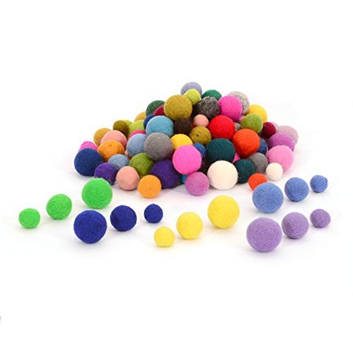 Image of Glaciart One Felt Pom Poms, Wool Balls (240 Pcs) 4 Sizes: 1 cm, 1.5 cm, 2 cm & 2.5 cm, Handmade Felted 60 Color (Red, Pink, Blue, Yellow, Black, Pastel & More), Bulk Small Puff for Felting & Garland