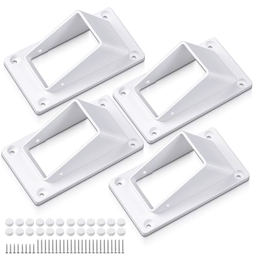 Innconee 4 Pack 2" x 3.5" Stair Rail Handrail Vinyl Bracket Kit Vinyl Fence Deck Railing Brackets with Screws