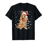 cocker cachorro spaniel Divertida camiseta de Navidad con luz de Navidad para perro Cocker Spaniel. Bonita camiseta de Navidad para cachorros, para hombres, mujeres, niños, familiares, amigos, que aman el Cocker Spaniel. Sombrero de Papá Noel, Cocker Spaniel Feliz árbol de Navidad, pijama familiar a juego con suéter de Navidad Cocker Spaniel