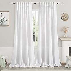 Nanspring Extra Long White Curtain 102 inches Long 2 Panels Set for Living Room Back Tab Modern Farmhouse Decor Cotton Textured Off White Sheer Linen Curtains 102 inch Length for Large Window