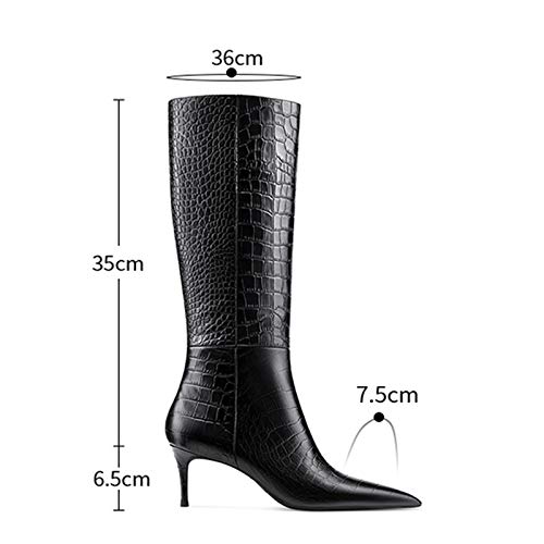 Lutalica W Women's Pointed toe Kitten Heel Knee High Boots Stone Pattern Side-Zip Stiletto Boots For Fall Winter4