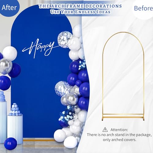 Image of SoarDream Navy Blue Wedding Arch Backdrop Cover 6.6FT Spandex Fitted Navy Blue Photo Arch Covers Round Top Chiara Arches Backdrop Cover Fabric for Baby Shower Balloon Party Decoration