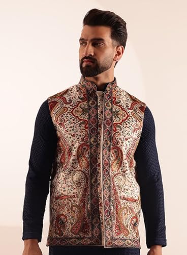 Image of SOJANYA (Since 1958 Men's Velvet Nehru Jacket With Paisley Print