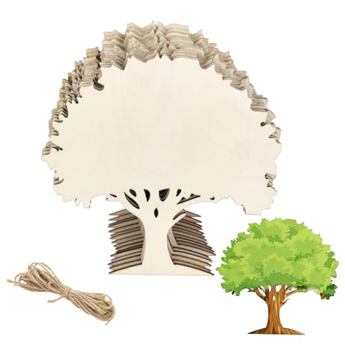 30 Pack 4 Inch Wood Oak Tree Cutouts Unfinished Wood Oak Tree Crafts Wooden Oak Tree Hanging Ornaments DIY Oak Tree Craft Gift Tags for Home Party Decoration
