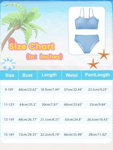 Image of Girl's 2 Piece Swimsuit Solid Spaghetti Strap Bikini Sets Beach Bathing Suit Swimwear for Teen Kids