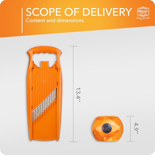 Image of Borner PowerLine Wave Waffle Cutter + Fruit Holder (Set of 2) Vegetable Cutter for Wave & Waffle Cut Slicer for Grid Potatoes & Fries Wave Slicer Colour: Orange