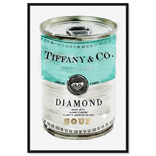The Oliver Gal Artist Co. Fashion And Glam Wall Art Canvas Priceless Soup Can Framed-Prints, 10 In X 15 In, Blue, White #TOP2
