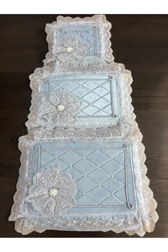 SODEF Housse de Rangement Luxe en Velours avec Dentelle Française et Strass, Coffret 3 Pièces pour Dot, Fiançailles, Mariage, Gris, 60 x 40 cm - Gris, Taille Unique