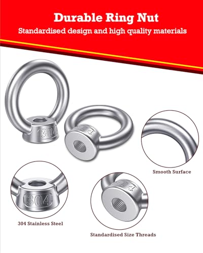 YOOPIN M6 Ringmutter, 6 Stück Augenmutter, 304 Edelstahl Ringösen, Ösenmutter Für Heben, Ausrüstungsbefestigung und Sicherheitsschutz, Weit Verbreitet in Industriellen und Baulichen Bereichen