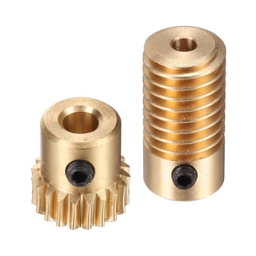 uxcell Worm Gear Set - 0.5 Module 20:1 Reduction Rate 3mm Hole Dia Gear Shaft and 4mm Hole Dia Gear Wheel 20T Drive Gear Box (Brass)