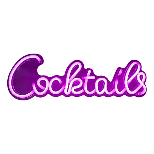 Image of Bright Neon Pink Cocktail Sign - USB-Powered 16.5 inch LED Neon Wall Decor for Home Bar, Man Cave, Tiki Lounge, Party Room, or Kitchen - Includes 79 inch Cable, Easy Installation