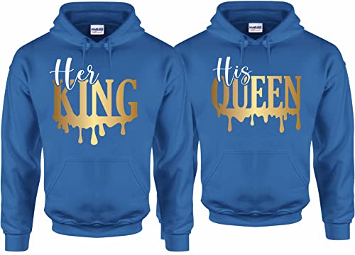Her King His Queen Gold and white Sweatshirt Hoodie- Pullover Couples Matching Valentine's Love Hood3