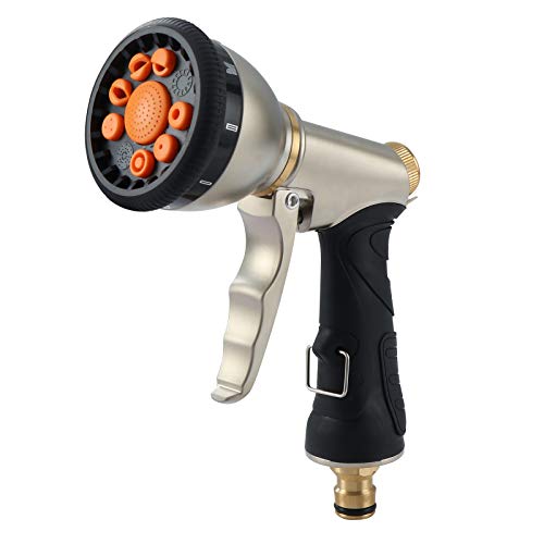 Ducha de jardín, conector de jardín de metal para manguera, pistola de pulverización de 9 patrones de riego, rociador de agua multifunción de metal para lavados de coche, limpieza, riego de césped