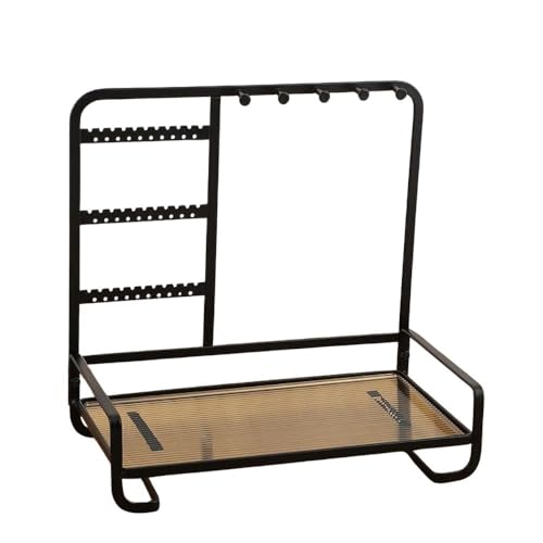 Image of SMILEDRIVE Premium Metal Jewelry Stand Organizer, Black | Sleek Tabletop Holder, For Necklaces, For Earrings, For Rings & Bracelets