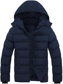 جاكيت شتوي مبطن مقاوم للماء بقبعة للرأس، لون كحلي، معطف مبطن ومعزول، ملابس خارجية مبطنة للطقس البارد