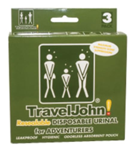 TravelJohn Adventurer Resealable Disposable Urinal for All Genders, Adults, and Children (3 Pack) Designed for Emergencies, Travel, Camping, Long Car Rides, and More - 28oz/800ml Capacity (TJ1C)