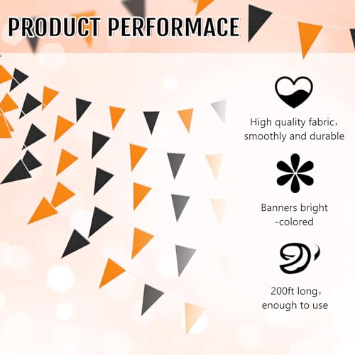 Image of Tatuo 200 Feet Solid Pennant Banners Flags String Triangle Hanging DIY Bunting Flags Party Decorations for Grand Opening Party Banners for Kids Birthday, Shops (Black and Orange)