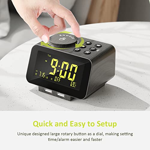 Uscce Alarm Clock Radio For Bedroom - 0-100% Dimmer, 2 Usb Chargers, Dual Alarm With Weekday/Weekend Mode, Fm Radio W/Auto-Off Timer, Battery Backup, Loud Alarm Clock For Heavy Sleeper(Wood Grain) #TOP4