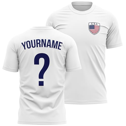 Image of Personalised USA Mens T Shirt - America Badge with Custom Name and Number World Football Supporter, M, White