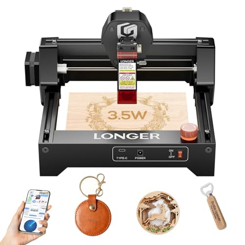 LONGER RAY5 Mini 3.5W Laser Gravurmaschine Schneider 12000mm min Schnittgeschwindigkeit für Holz, Acryl, Leder DIY Gravur 140x130mm Gravurbereich WiFi Notaus Sicherheit