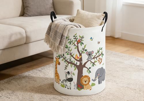 Image of ESSME Kids Laundry Basket,Animal Hamper Collapsible Canvas Waterproof Storage Bin foBoys, Cute Hamper,Gift Baskets(Tree animal)